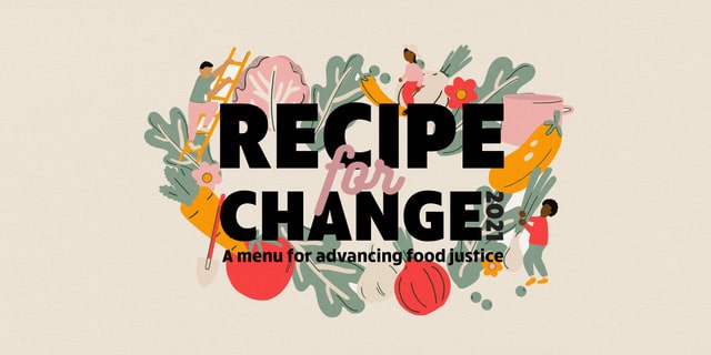 Recipe for Change wording with illustrated vegetables around it.