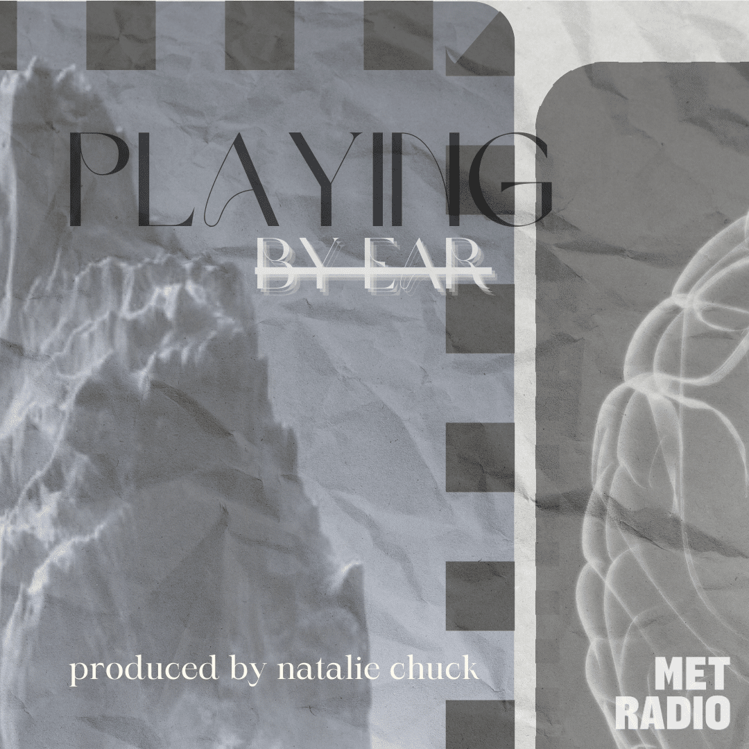 Text reading "Playing By Ear" is set over partially transparent background images of a brain and an iceberg